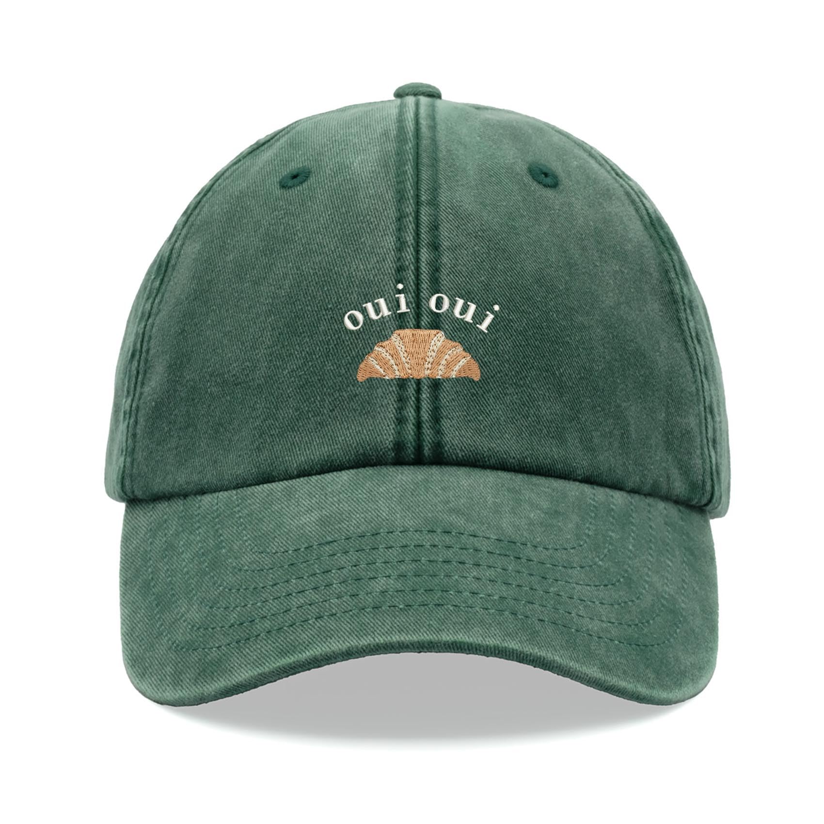 Cap Base Unisex Bottle Green Oui Oui Croissant Baseball Cap Vintage Washed Dad Hat Adjustable