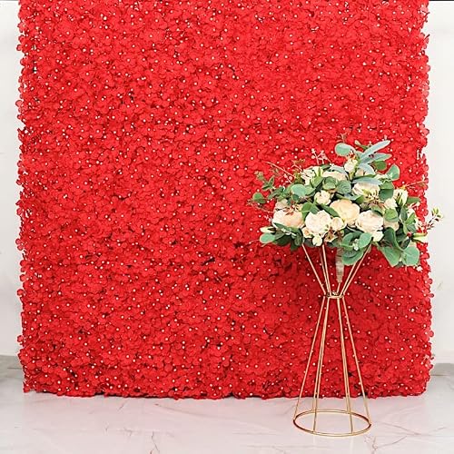 Balsacircle 4 Red Artificial Hydrangea Flower Mat 11 Sq Ft Uv Protected Wall Photography Backdrops Panels - Wall Decor Wedding Party Decorations Supplies #TOP2