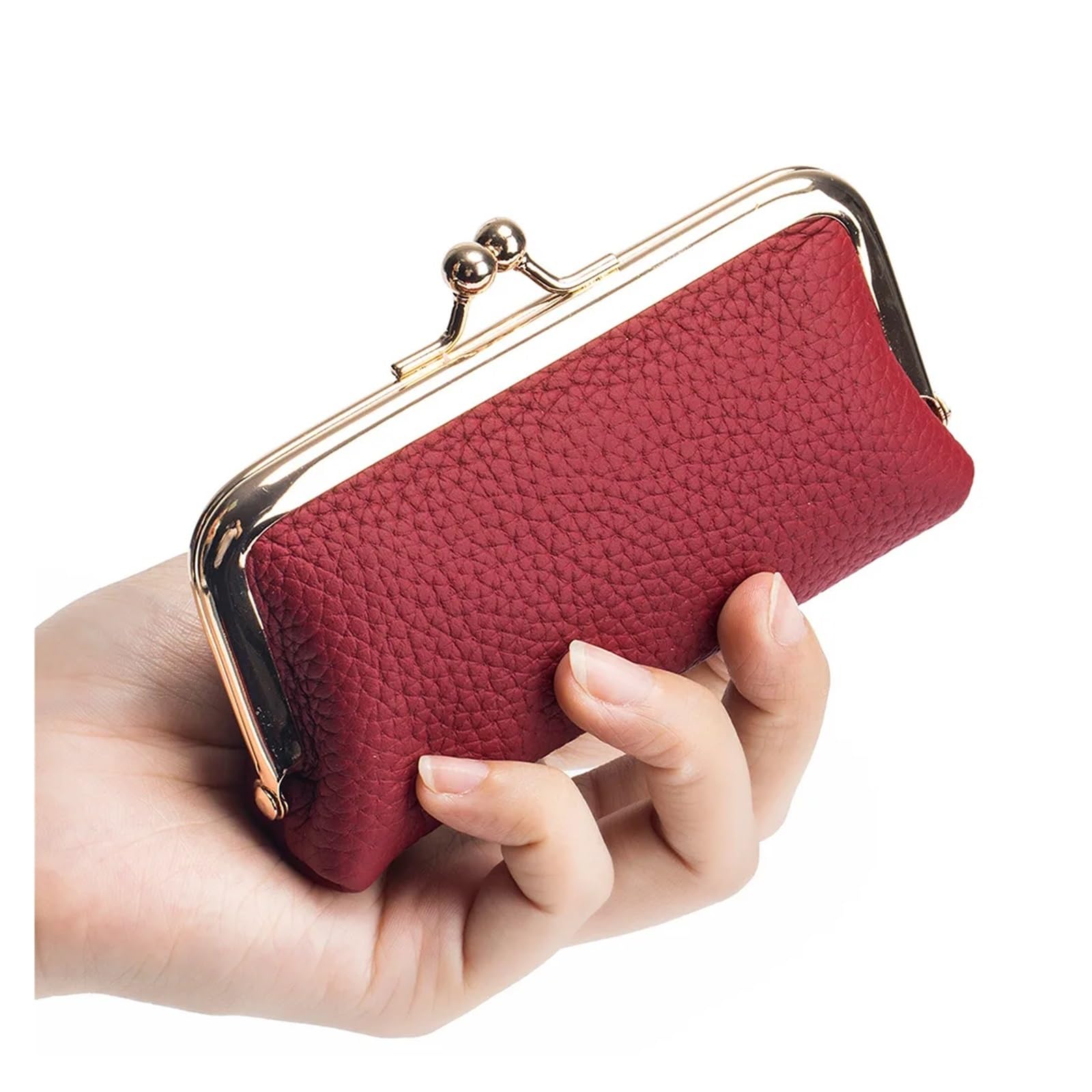 Mini Monedero con Clip de Bloqueo, Bolso de Almacenamiento portátil de Mano for niñas, Bolso Simple de Cuero Genuino de Color sólido for Llaves