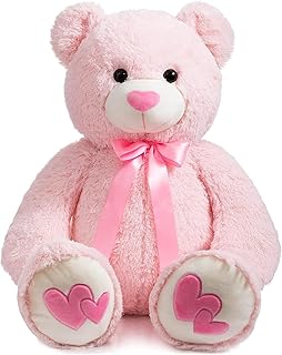BEJOY Oso de peluche, 91 cm, oso grande, con amor, corazón rojo, regalo para novia y niños, color rosa