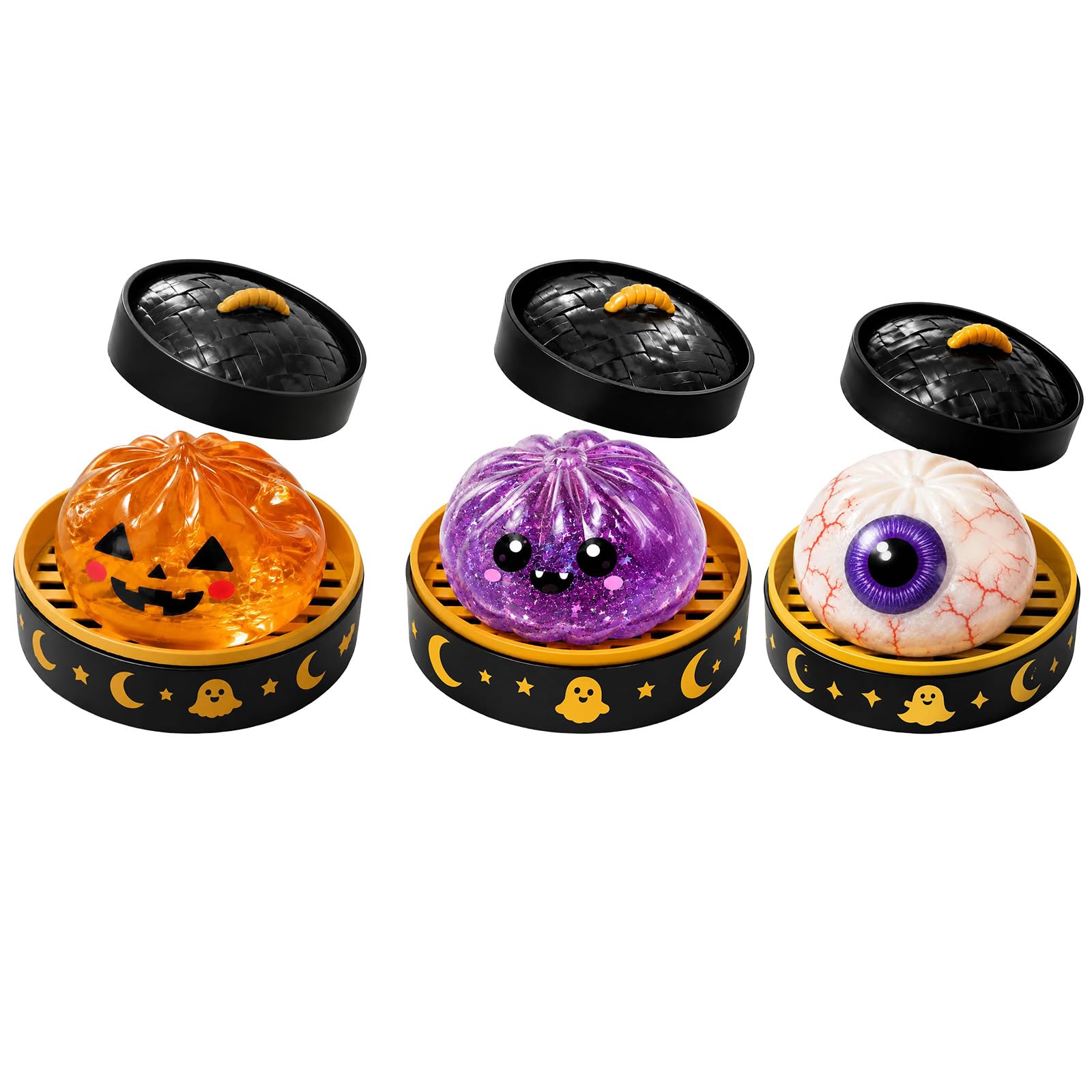 Halloween Spooky Ghost Dumpling, Dumplings Squish with Steamer Stress Balls Stress Relief Fidget Sensory for Holiday & Birthday Gifts Halloween decor (3Pcs-B)