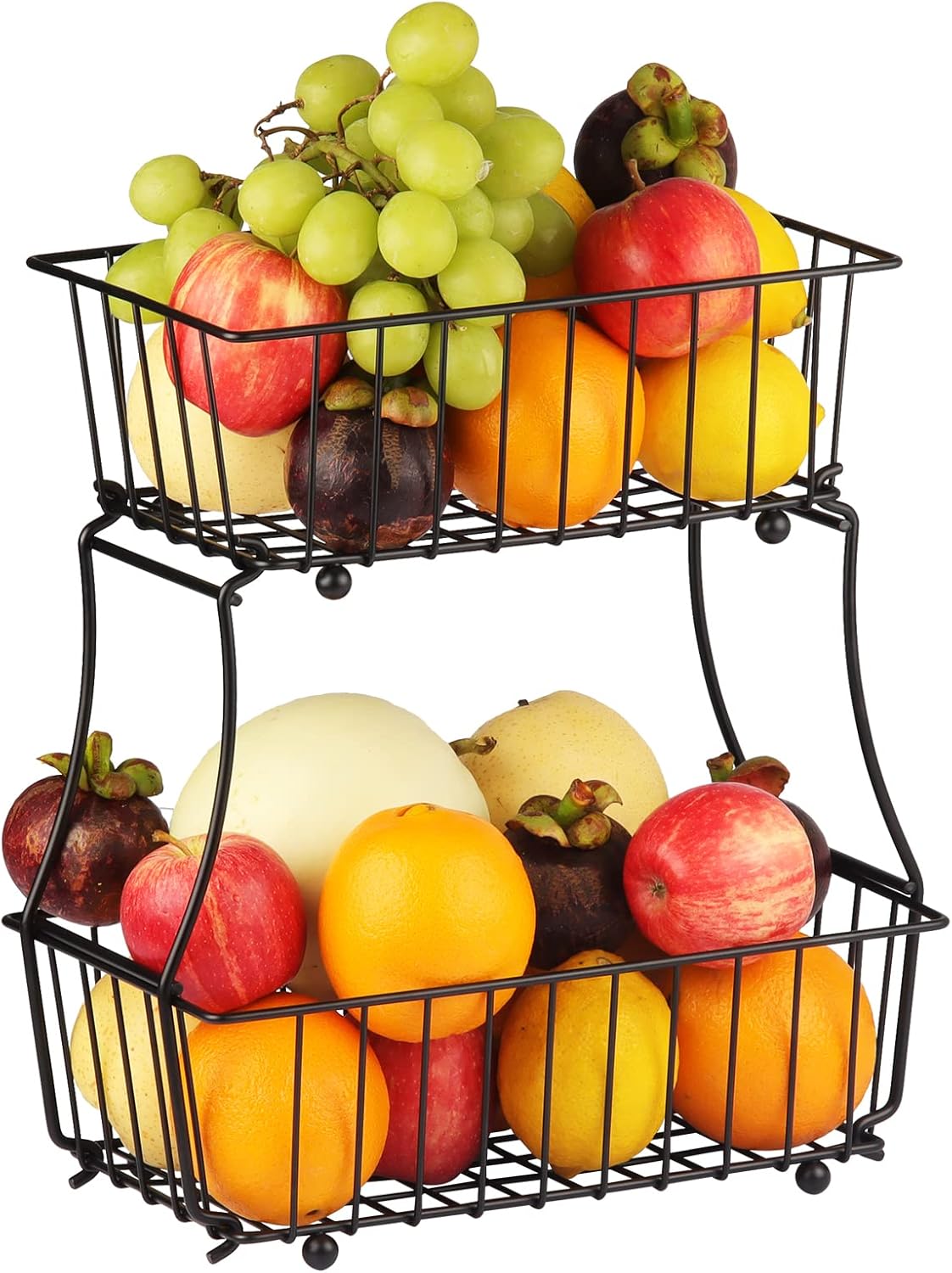 IFUCTYE 2Tier Fruit Black Basket,Metal Wire Vegetable