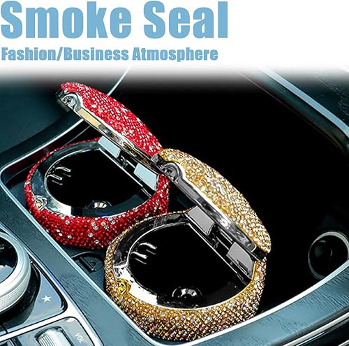 Miniatura 9 de BESULEN Cenicero de automóvil con brillos, cenicero portátil con tapa, soporte para taza cilíndrica sin humo con indicador de luz LED, accesorios