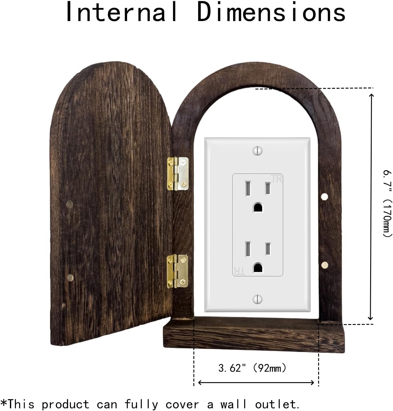 Self-Adhesive Outlet Cover – A Creative Wooden Cover that Conceals Wall Plates、 Switches、Stains、Wall holes and Protects Child – Elf Door for Wall – 7.87 Inch Tall Fairy Door (Paulownia)