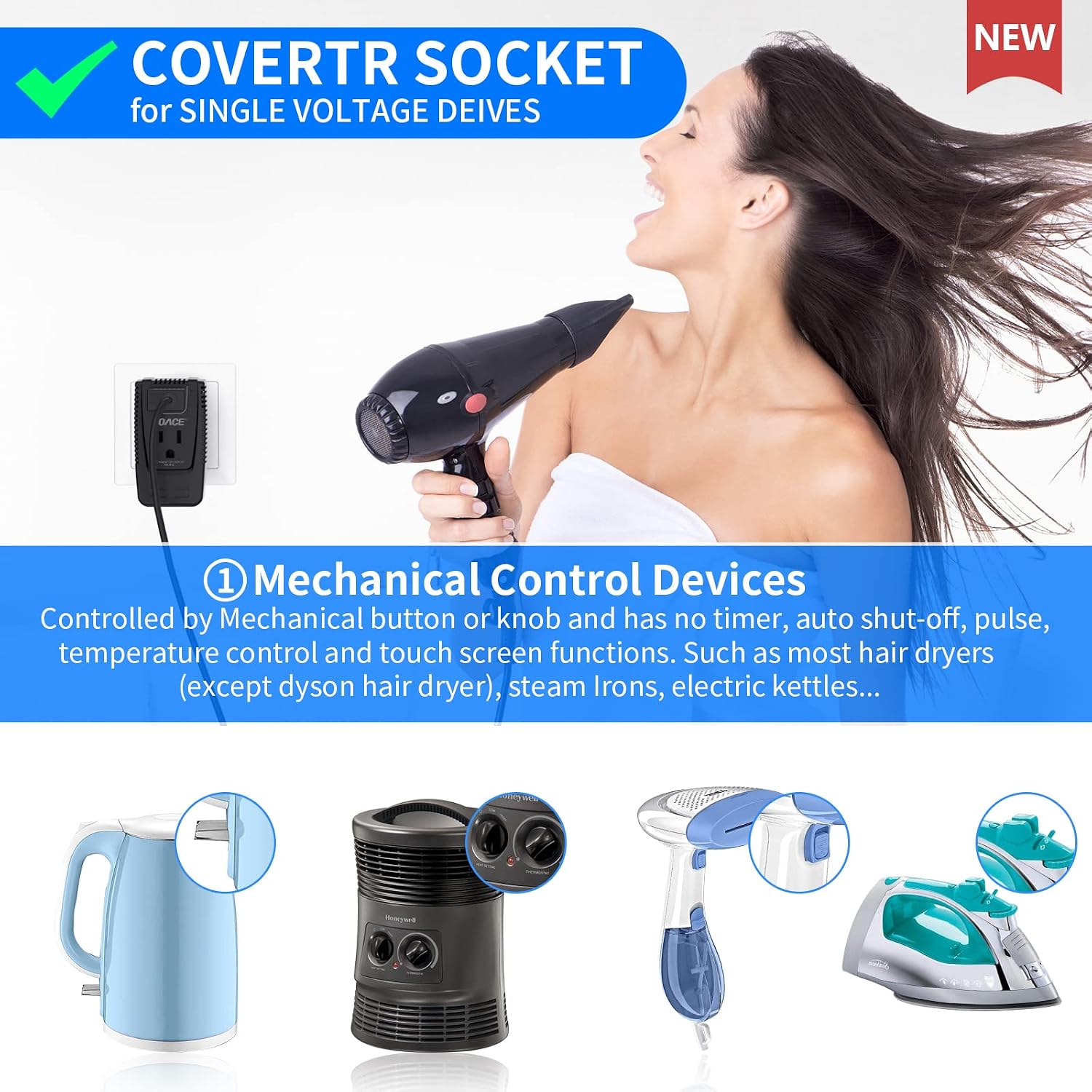 220V to 110V Converter, DoAce C13 0-2000W Travel Voltage Converter for Hair Dryer Straightener Curler, Electric Shaver Toothbrush CPAP, Power Adapter US to EU/UK/AU for Laptop Tablet Camera Cell Phone