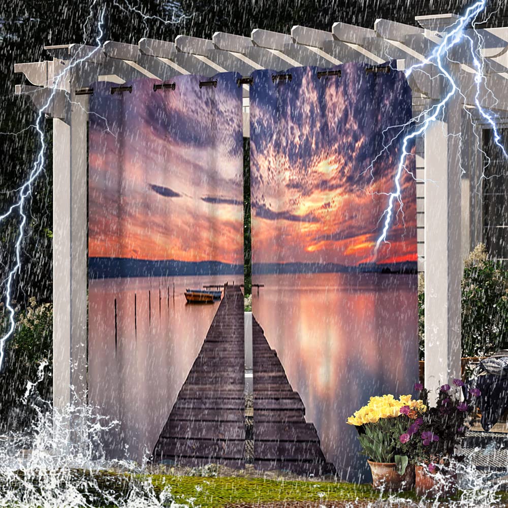 Wodoodporne zasłony z nadrukiem krajobrazu na zewnątrz, zasłony okienne, zasłony do pergoli, patio, werandy, pergola, wodoodporne przelotki, u góry, 2 panele (04, 54 x 96 cali, 137 x 243 cm)