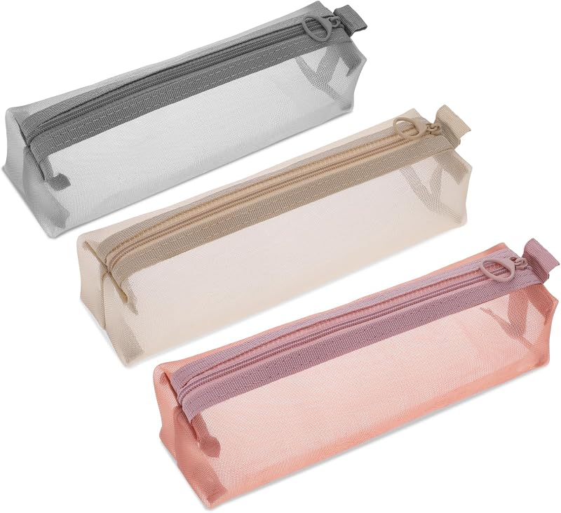 Piriuuo Bolsa de tela mesh para pincéis de maquiagem com zíper, 3 unidades