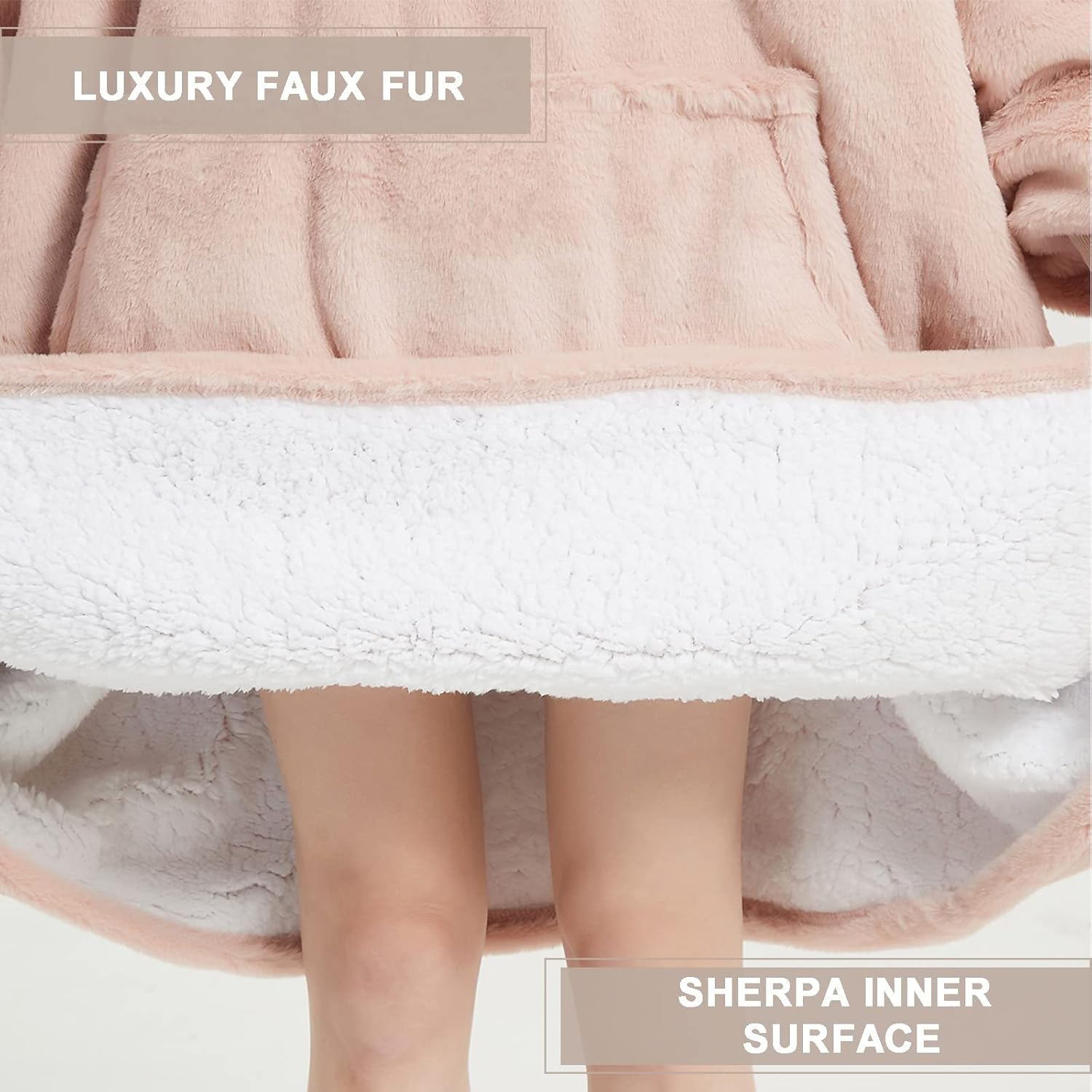 THREE POODLE Wearable Blanket Hoodie, Oversized Sherpa Blanket Sweatshirt for Adults Women Men Kids, Cozy, Warm and Fuzzy Hooded Blanket, One Size Fits All