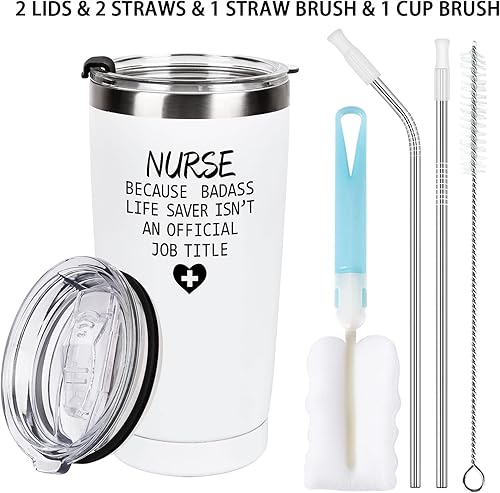 Miniatura 7 de Qtencas Regalos para enfermeras, vaso de viaje de acero inoxidable Nurse Because Badass, divertidos regalos de cumpleaños de Navidad para
