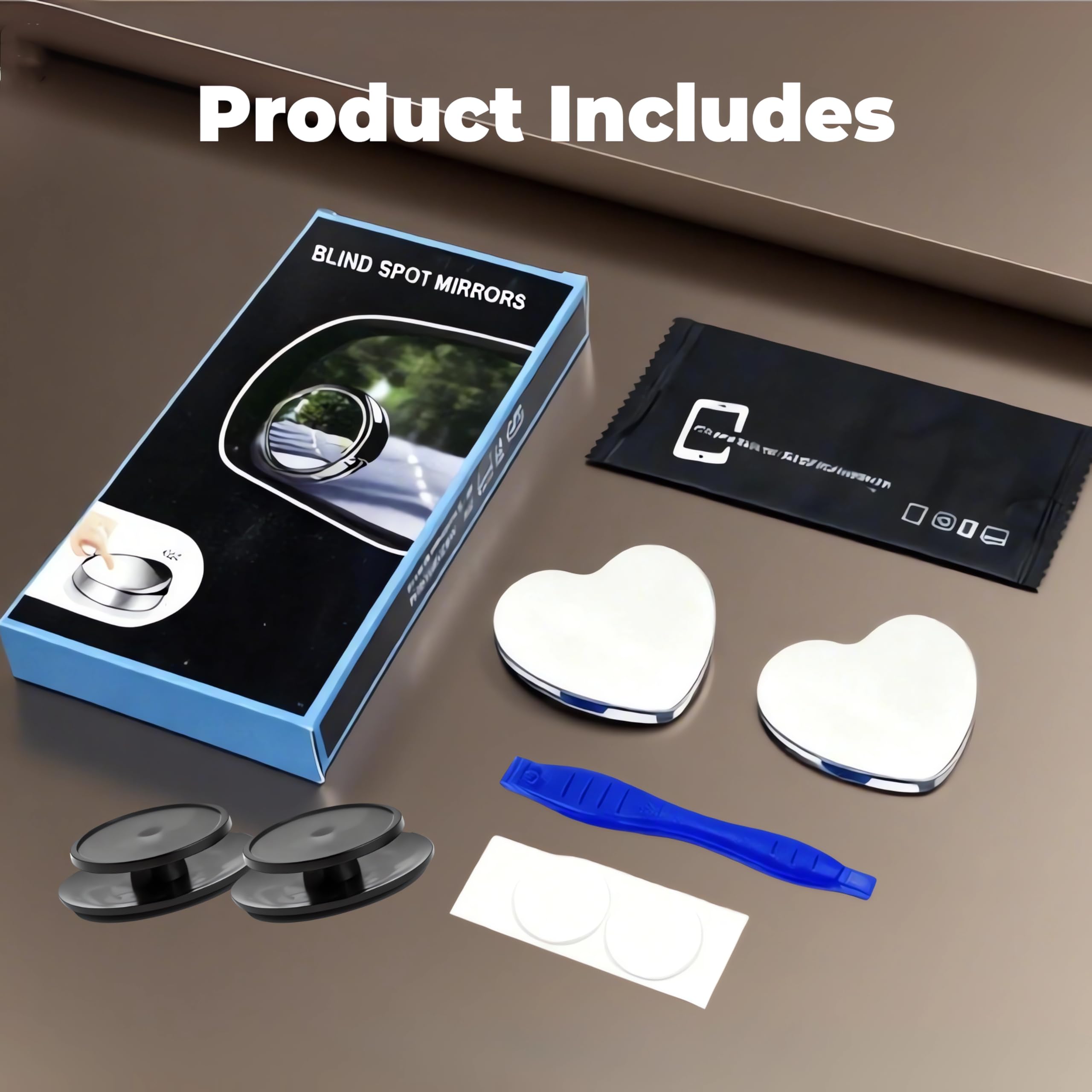 2 pcs Blind Spot Mirrors 2 Heart Shaped HD Glass Convex 360 Wide Angle Side Rear View Mirror — view 8