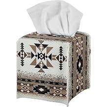 Southwest Aztec Tribal Tissue Box Holder Square Leather Tissue Cover Portable Napkin Organizer Facial Paper Case for Home Office Bathroom Vanity Countertop Decorative Cover