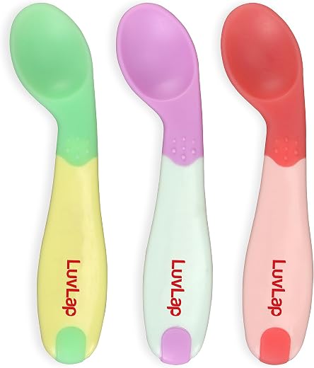 Luvlap Heat Sensing Baby Spoon Set Of 3, Bpa Free Material With Food Grade Heat Sensing Silicone Tip, Baby Self Feeding Utensil, Baby Weaning Spoon For Kids, 3 Months+ (Multi-Colour), 11.5 Centimeter
