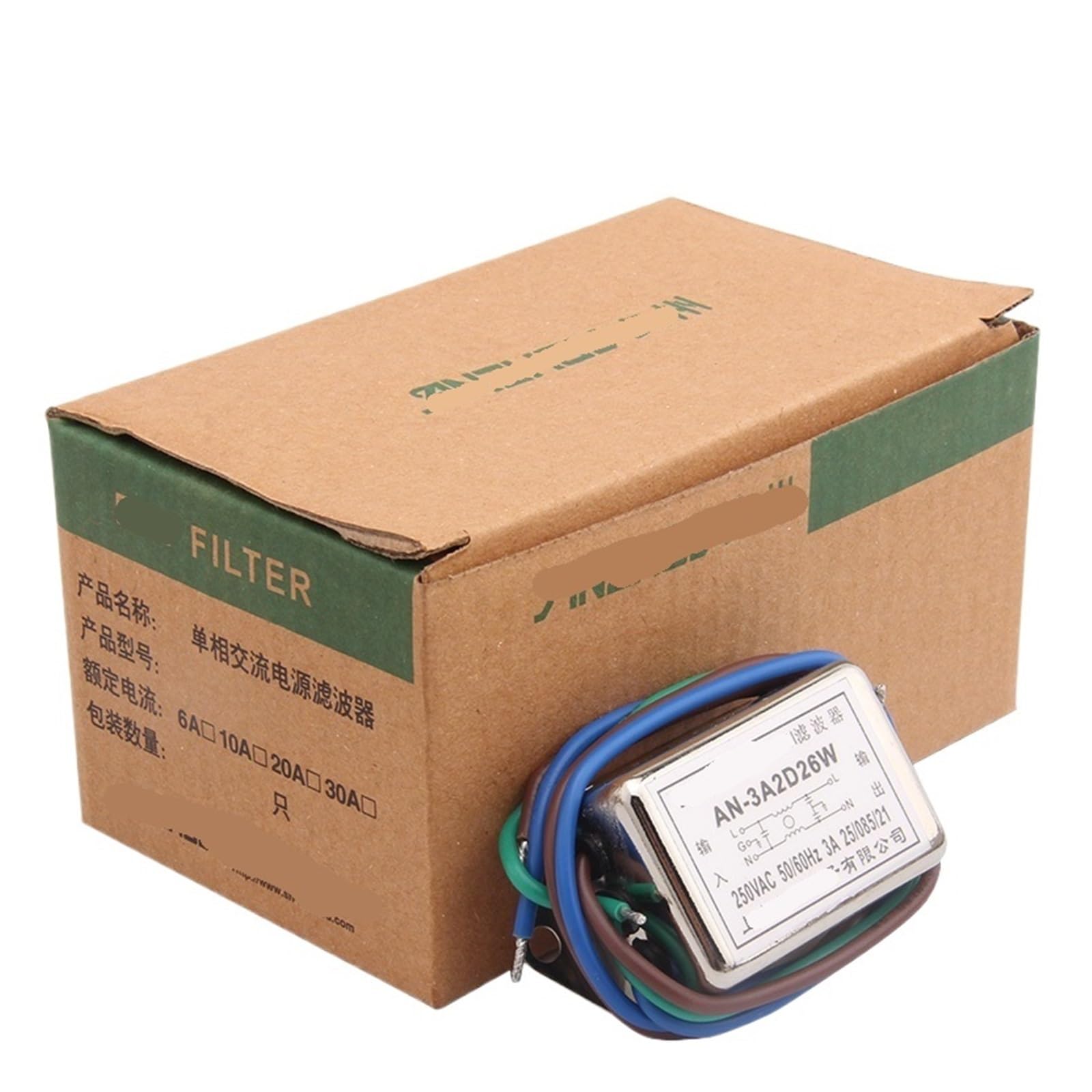 Filtre d'alimentation 6A AN-6A2D26W contre les parasites et bruits de ligne