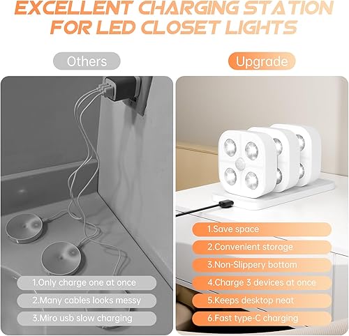 Miniatura 2 de Luz de Escalón Inalámbrica Recargable Luces de Disco con Estación de Carga, Luz de Disco con Sensor de Movimiento RGB Bajo Iluminación de Gabinete