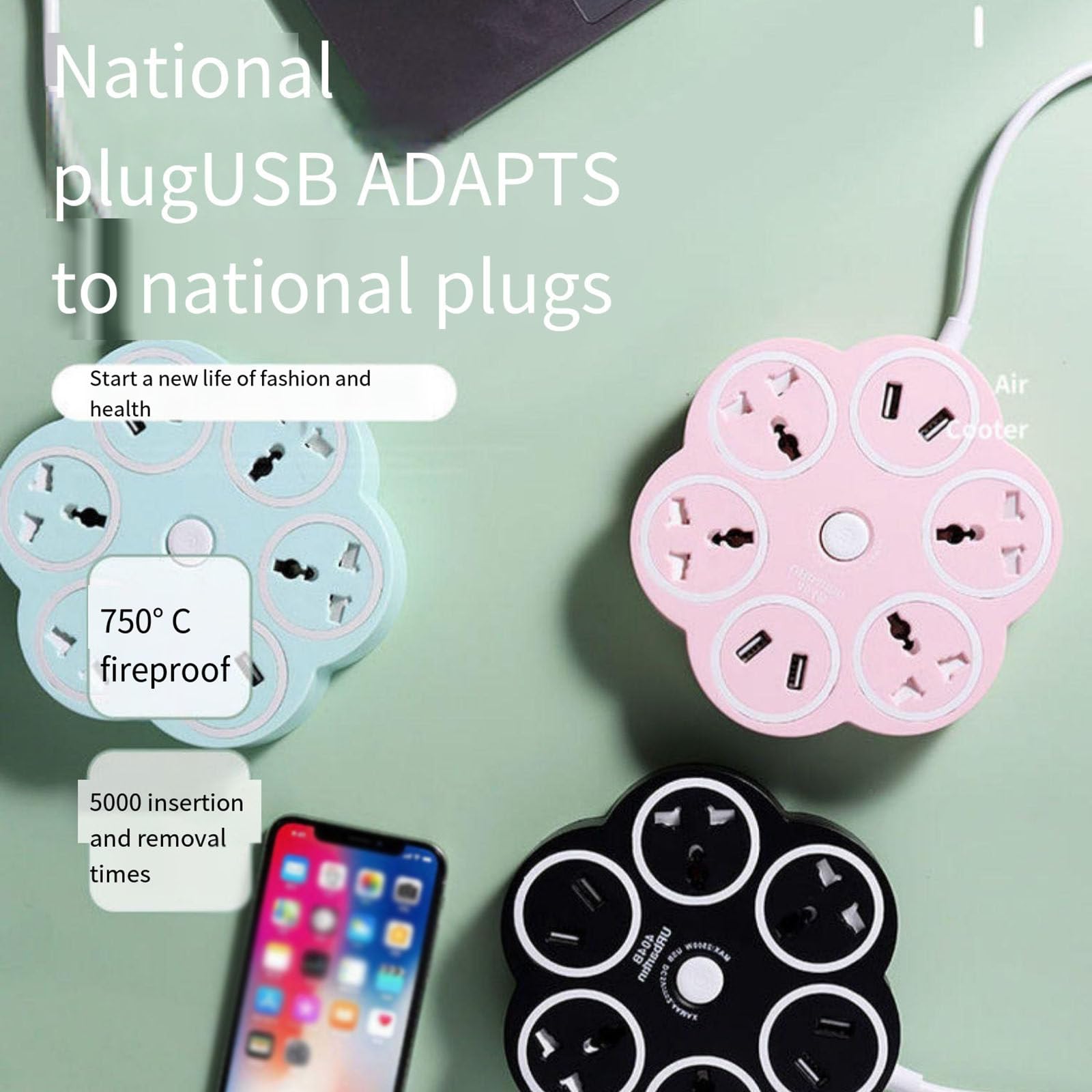 Multipresa 8 in 1 con 4 porte USB, prese multiple a 4 vie, prolunga da 1,8/3/5/7/10 M, adatta per viaggi/casa/ufficio,A-10m