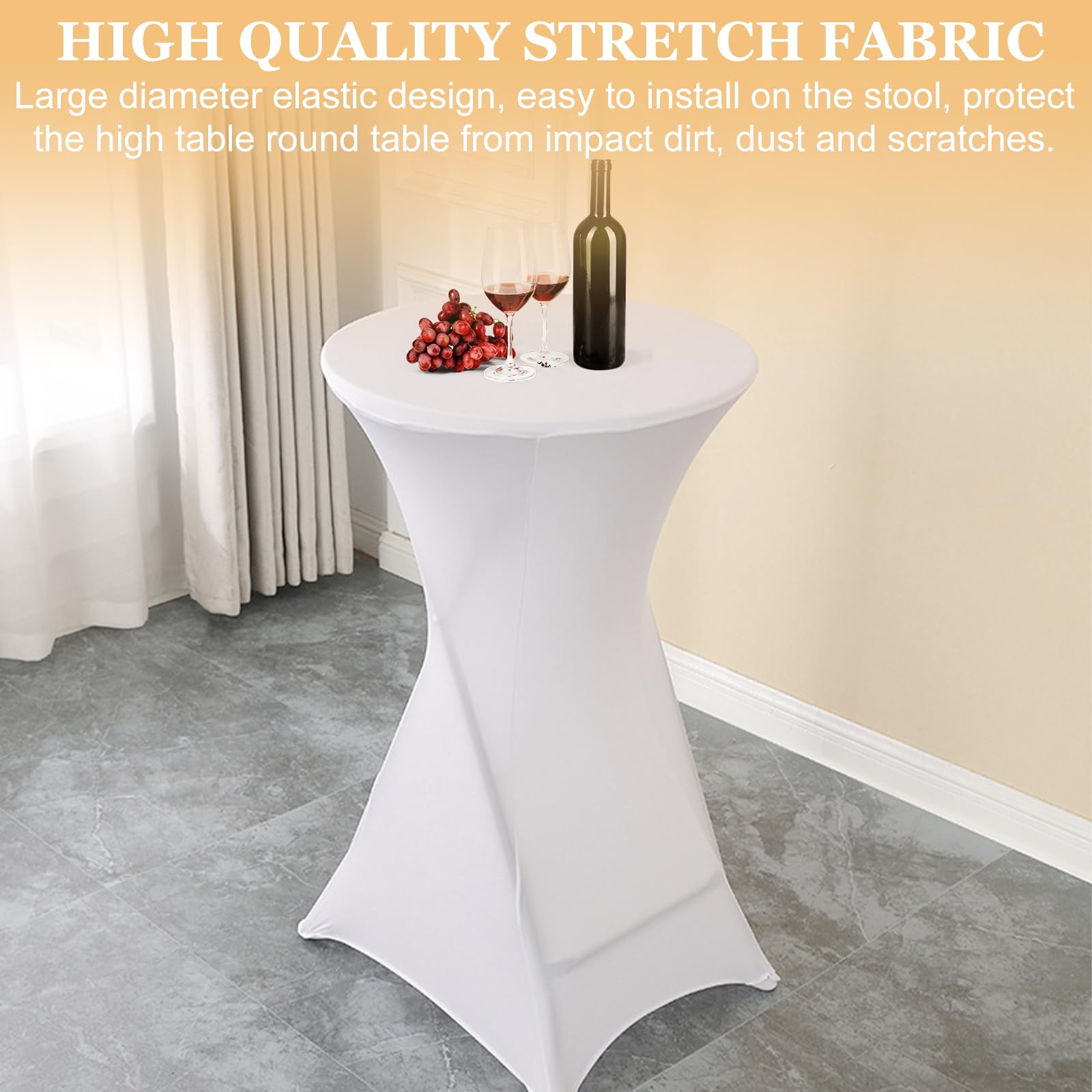 BORDEAG Juego de 3 fundas elásticas para mesa alta, 60 x 110 cm, fundas elásticas para mesas altas, para bares, restaurantes, banquetes, hoteles, fáciles de limpiar, color blanco