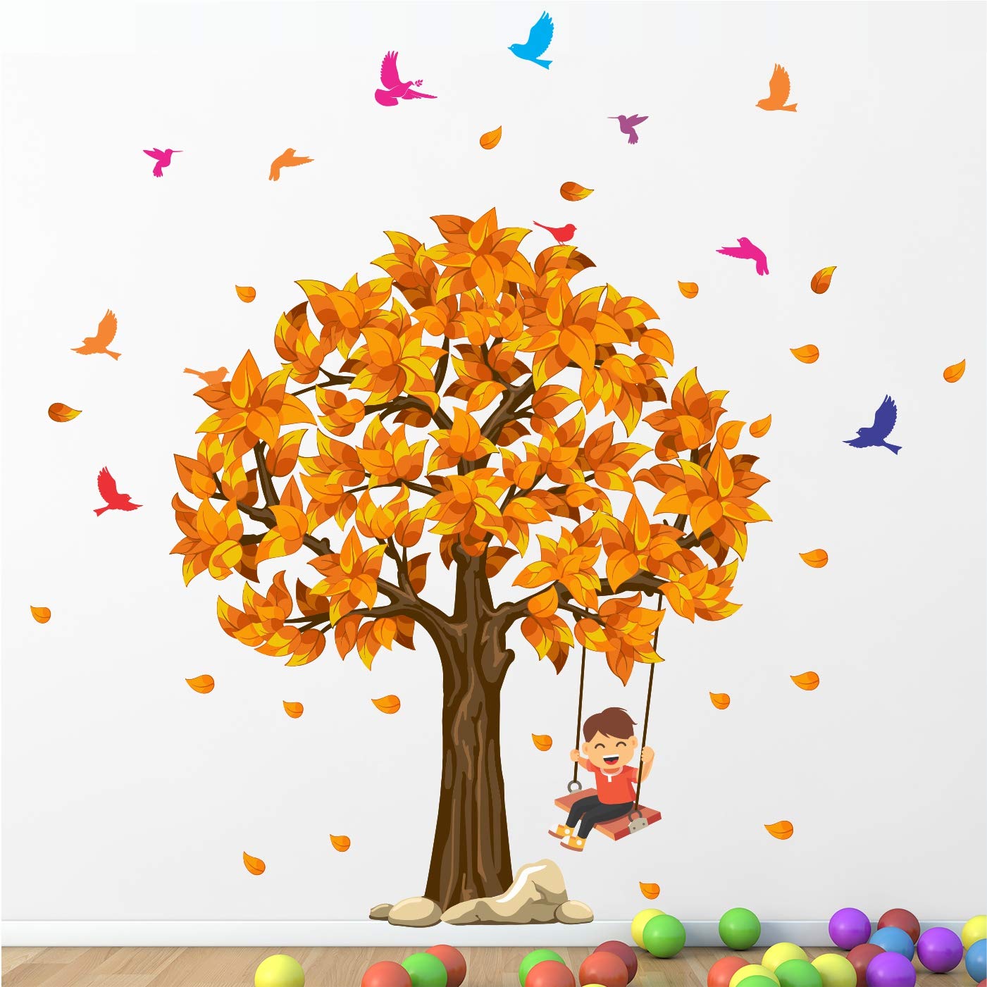 StickMe Kids and Tree - Birds - Autumn - Decorative - Creative - Colorful - Wall Sticker -SM748 (Multi Colour, Vinyl - 120cm X 120 cm) (B07X2YM359) Amazon Price History, Amazon Price Tracker