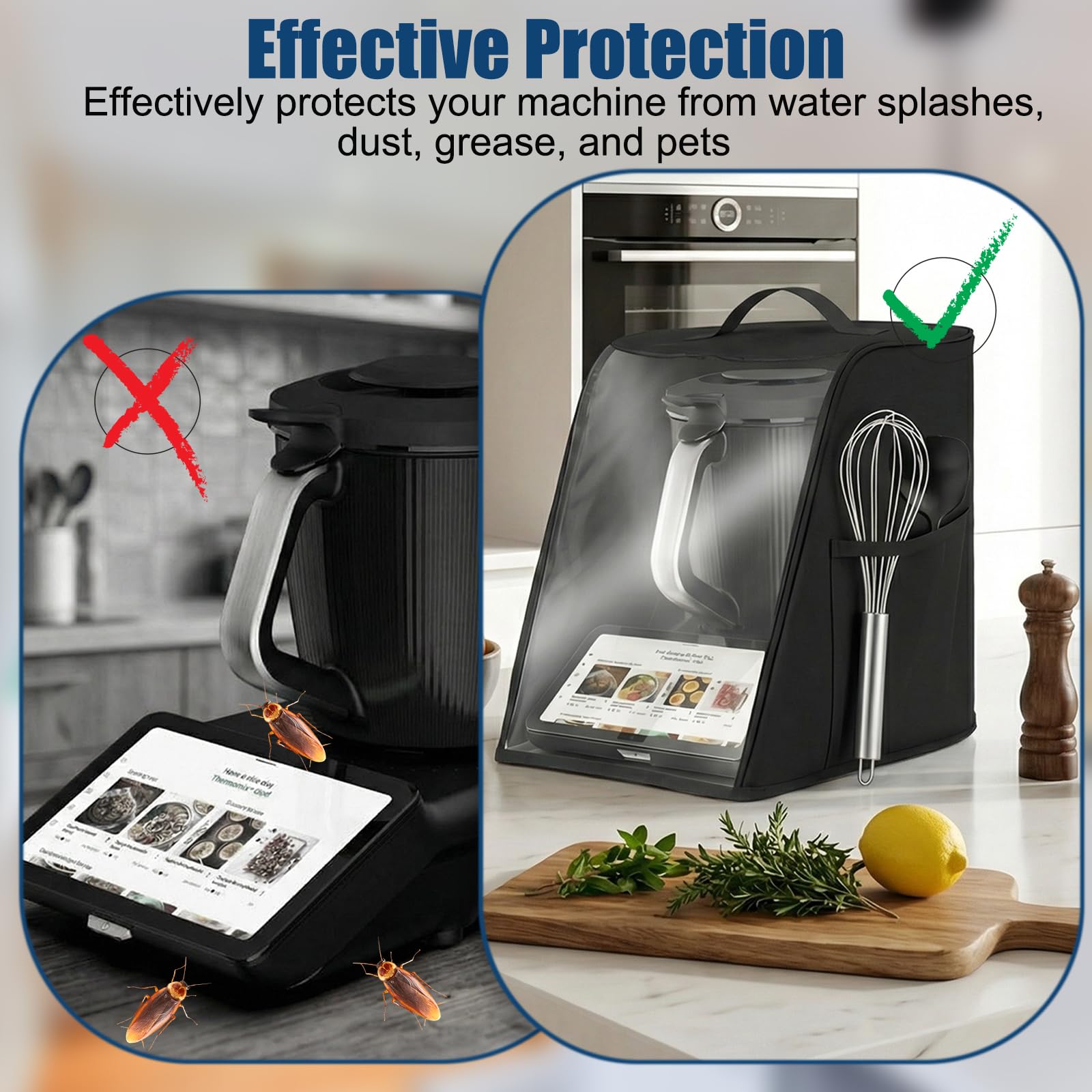 Cubierta protectora para Thermomix TM7, Funda thermomix tm7 con ventana de visualización transparente, diseño plegable, bolsillos para accesorios y asa de transporte Ideal para almacenar TM7 — view 6