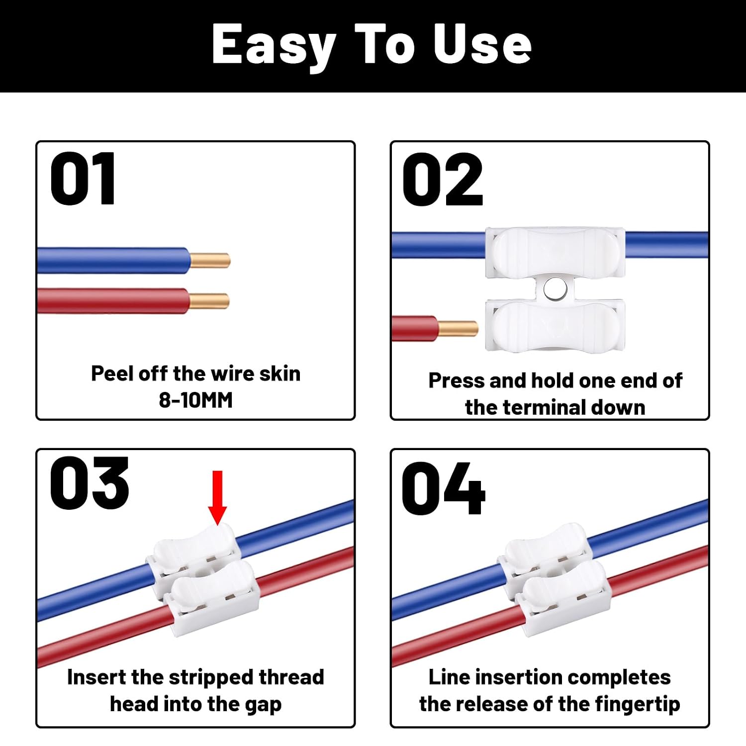CH-2 Electrical Cable Connectors Block Push Quick Wire Cable Connector, 10A 220V 2 Pin Push-in Spring Loaded Electrical Connectors for Lighting Electrical and Automotive Wiring Electricity (120pcs)