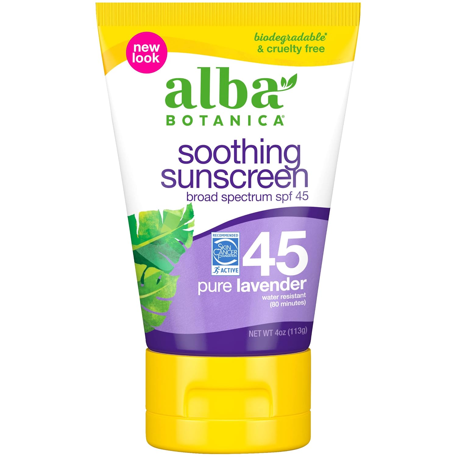 Alba Botanica Sunscreen Lotion, SPF 45, Pure Lavender, 4 Oz