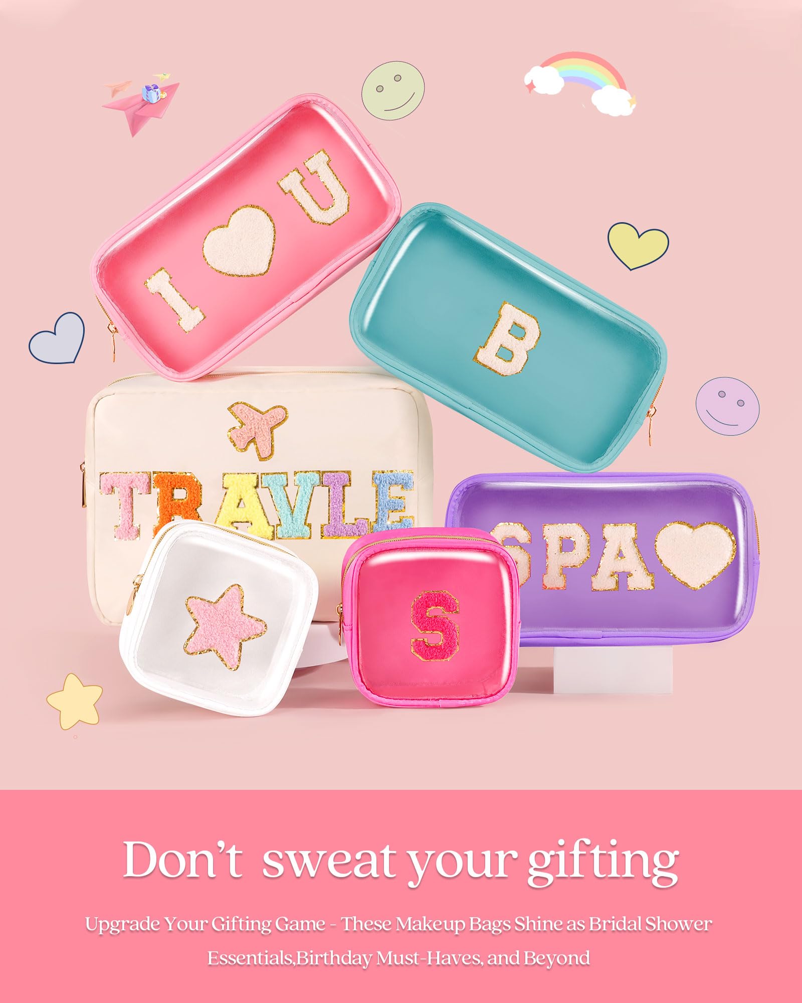 Pocmimut Bolsa de maquillaje, neceser de viaje personalizada, artículos de moda A-Z, regalo de cumpleaños para adolescentes y adolescentes, novia, profesora y madre, Pequeño-azul, S, A
