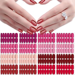 JERCLITY 224 Pieces 16 Sheets Matte Color Nail Strips Stick On Nail Polish Strips Nail Wraps with Nail File Self-Adhesive Red Nail Stickers Full Nail Wraps for Women Girls Nail Art(8 Styles)