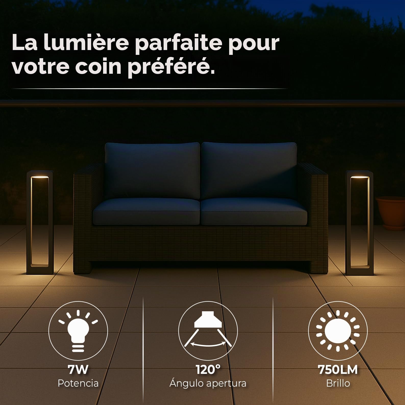 LED ATOMANT 2x Borne LED Jardin 7W Blanc Froid 750lm IP67 Métal Noir