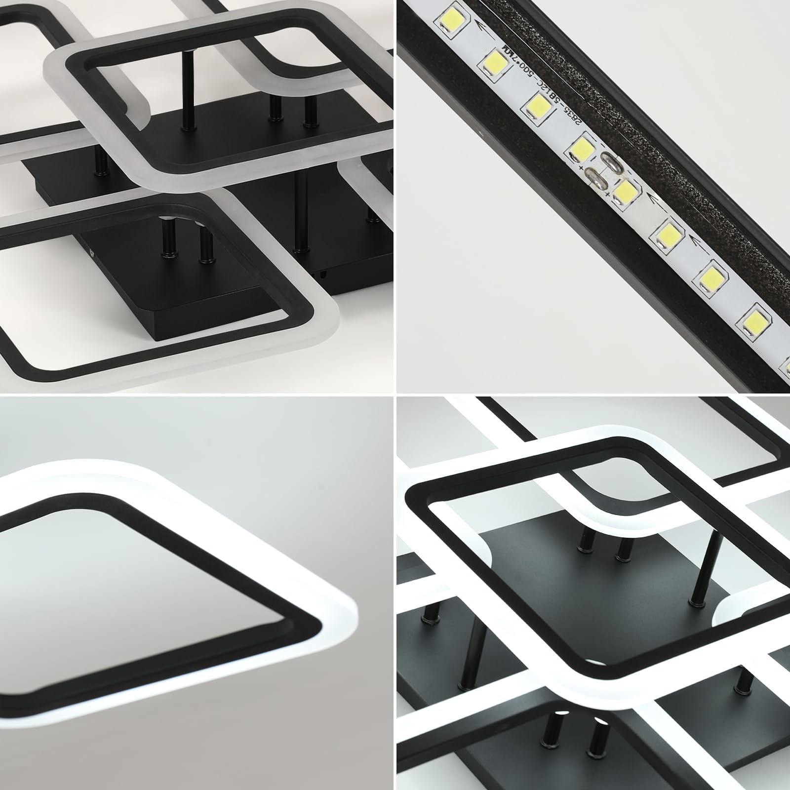 Comely Plafon LED Techo, Blanco 61W 7000LM Cuadrado Plafones Techo Moderna | Lamparas de Techo LED in Acrílico para Salón, Blanco Frío 6500K, Negro