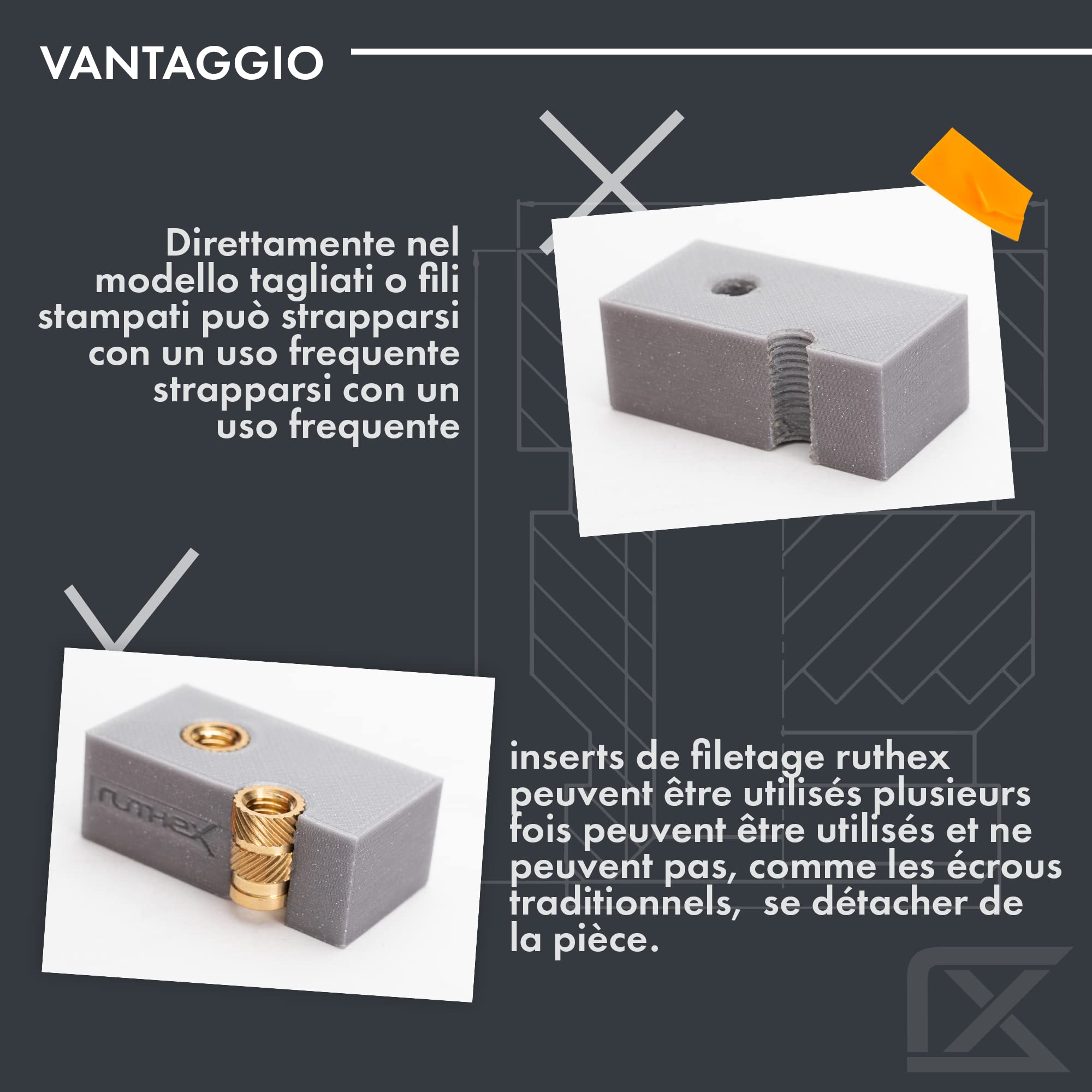 Ruthex Inserto filettato M3-100 pezzi RX-M3x5,7 Boccola filettata in ottone per parti in plastica stampate in 3D
