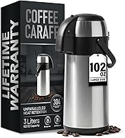 Linda's Essentials 102oz 3L Insulated Stainless Steel Coffee Airpot Dispenser with Pump - Keeps Hot 24H Thermal Carafe