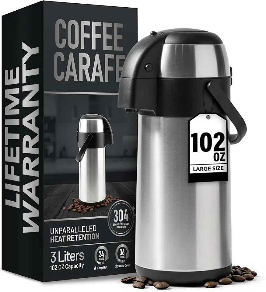 Garrafa de café com isolamento térmico de 2,891 g/3 L, dispensador de café Airpot com bomba, garrafa térmica de café para líquidos quentes, garrafas de café para manter o dispensador de bebidas
