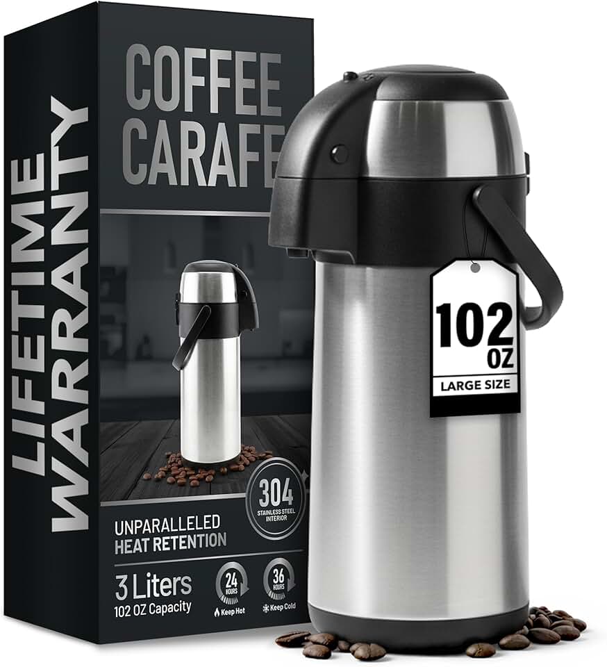 Garrafa de café com isolamento térmico de 2,891 g/3 L, dispensador de café Airpot com bomba, garrafa térmica de café para líquidos quentes, garrafas de café para manter o dispensador de bebidas