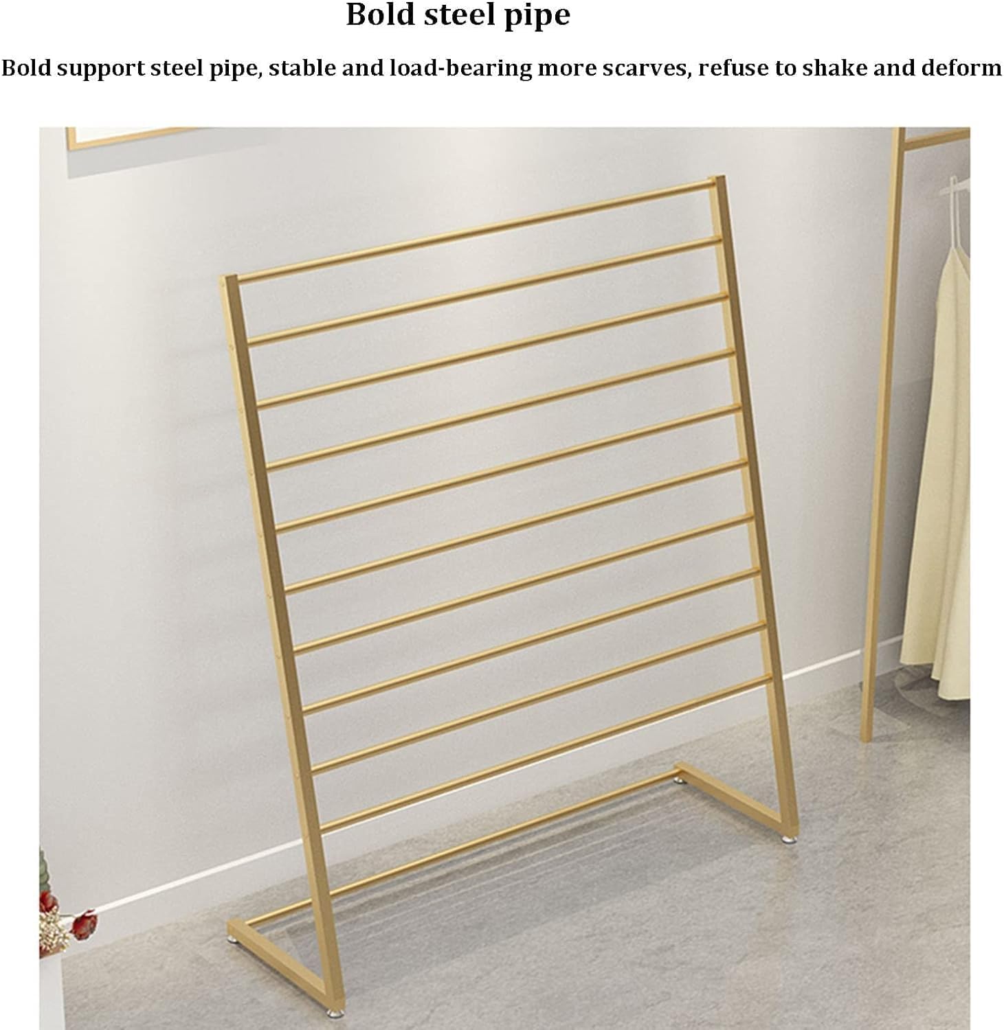 Organizer Holder Household Scarf Display Rack, Floor to Ceiling Suit Pants Rack, Floor to Ceiling Scarf Silk Scarf Rack, Used for Hanging Belts, Suits, Ties。(Gold,100X40X145CM)