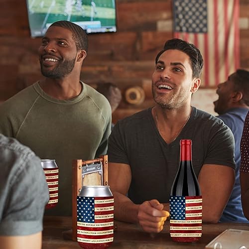Miniatura 7 de Whaline 10 fundas patrióticas para latas del 4 de julio, aislantes retro con la bandera de Estados Unidos, termoenfriadores de neopreno para