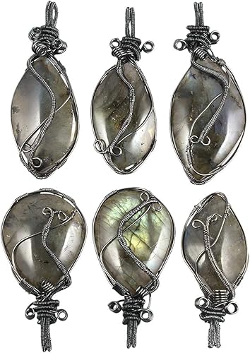 Miniatura 3 de TUMBEELLUWA Collar de labradorita con forma irregular, colgante de cristal de cuarzo envuelto en alambre con cadena de piedra curativa