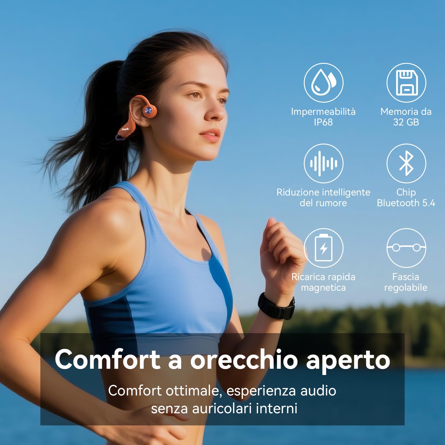 Cuffie da conduzione Ossea IP68 impermeabili per nuoto, Bluetooth 5.4 e lettore MP3 con memoria 32 GB, design open ear confortevole per nuoto, corsa e sport