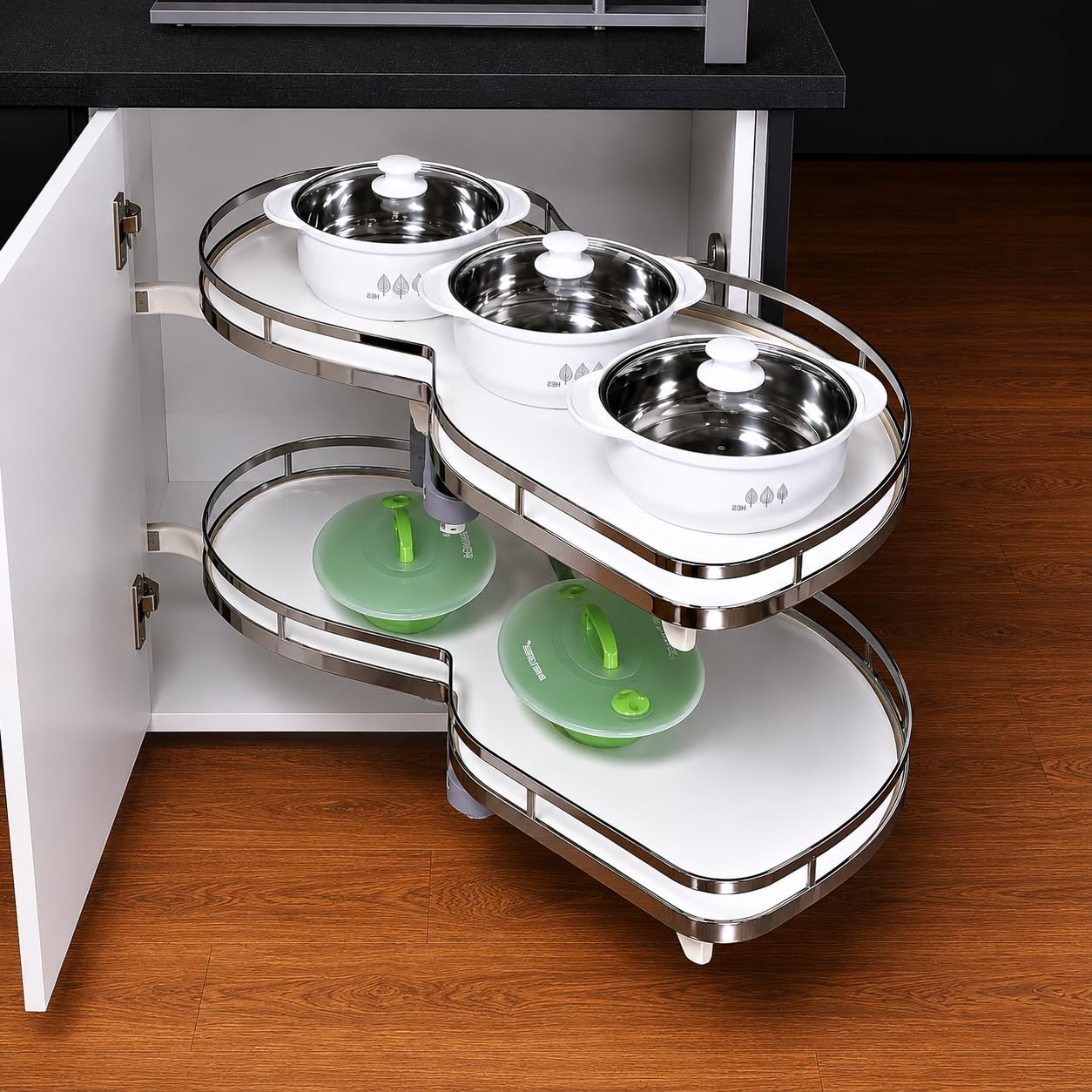 Kings® Swing Magic Corner for Kitchen Storage (Chrome Finish, Soft Closing, for Cabinet Width 90cm) (Right Side Opening)-picture-27