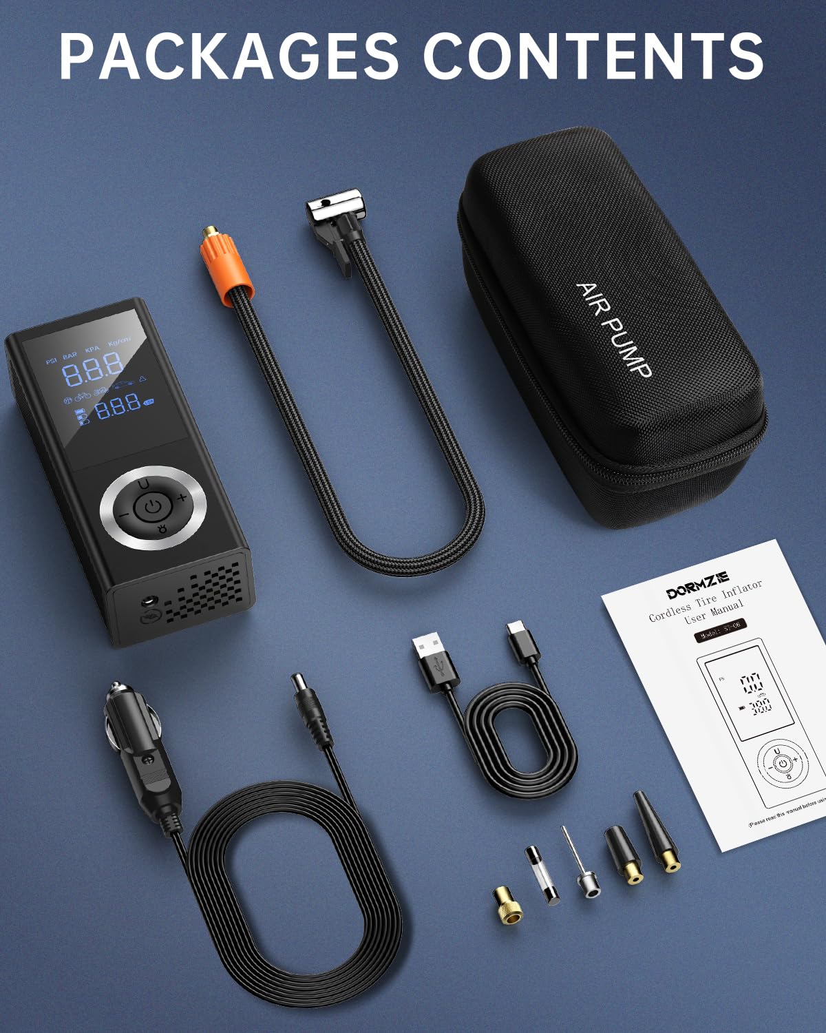 Reifenfüller, tragbarer Luftkompressor, kabellos, mit 10000 mAh Akku, Dual-Power, 3 Lichtmodi, schnelles Typ-C-Aufladen, intelligente Luftpumpe für Auto