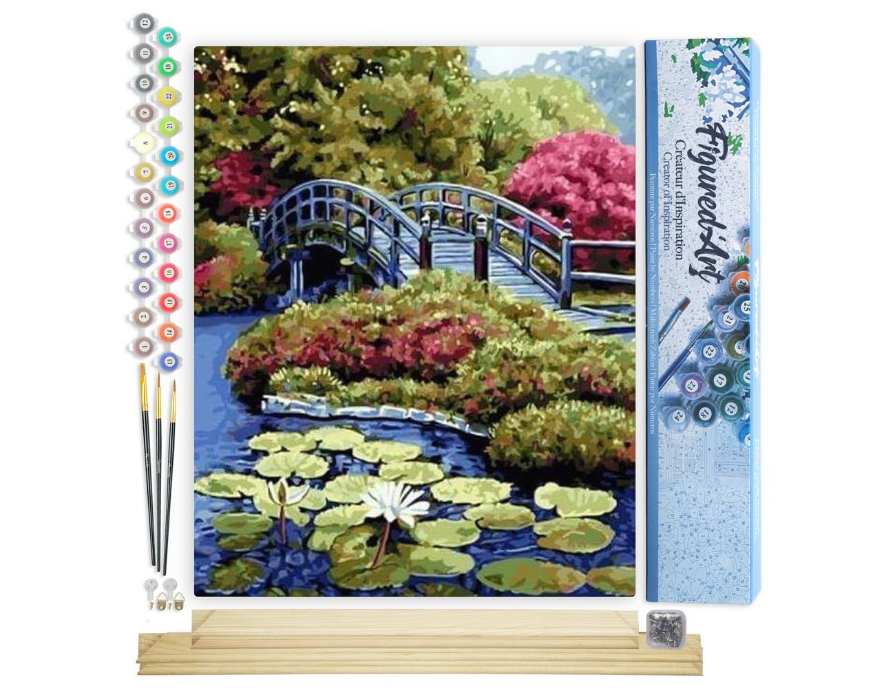 Figured'Art Paint by Numbers for Adults Lotus Pond Nihonbashi 40x50cm - Craft Art Painting Rolled Canvas with DIY Wooden Frame โ image 1