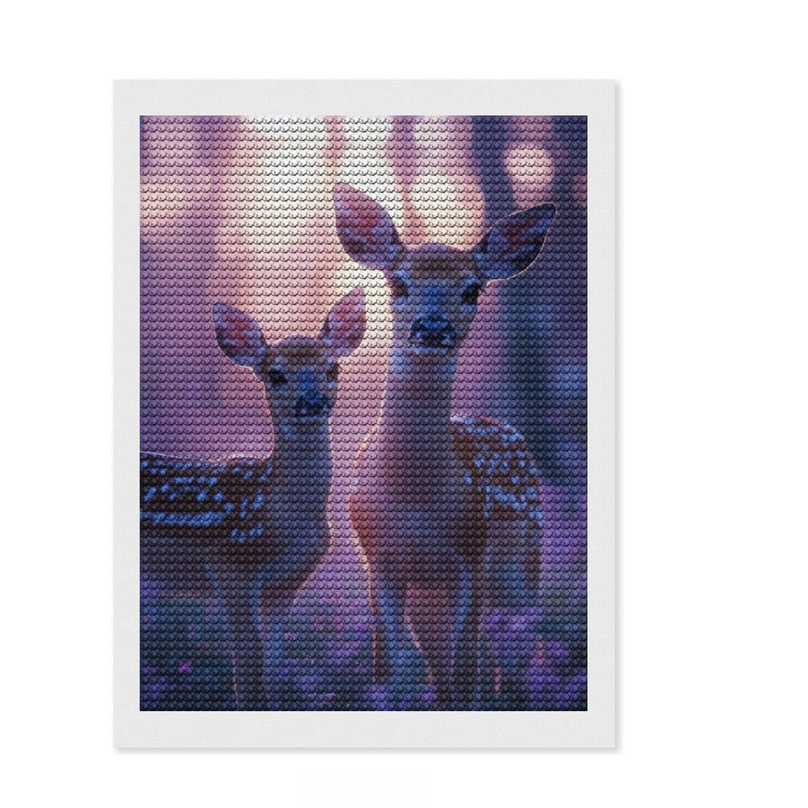 Junmoney Fawn and Doe in Forest Diamond Painting Set 12"x16", with Tool Kit, Office Decor, Creative Hobby, Fun Craft Activity, Winter Craft