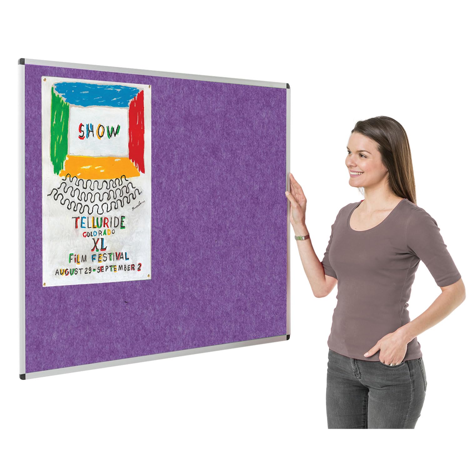 Metroplan Fire-Retardant Aluminium Frame Noticeboard, 120 x 120 cm, Purple Pinboard, Wall-Mounted, 12 Colour Options - Ideal for Office, Classroom, Notice Displays