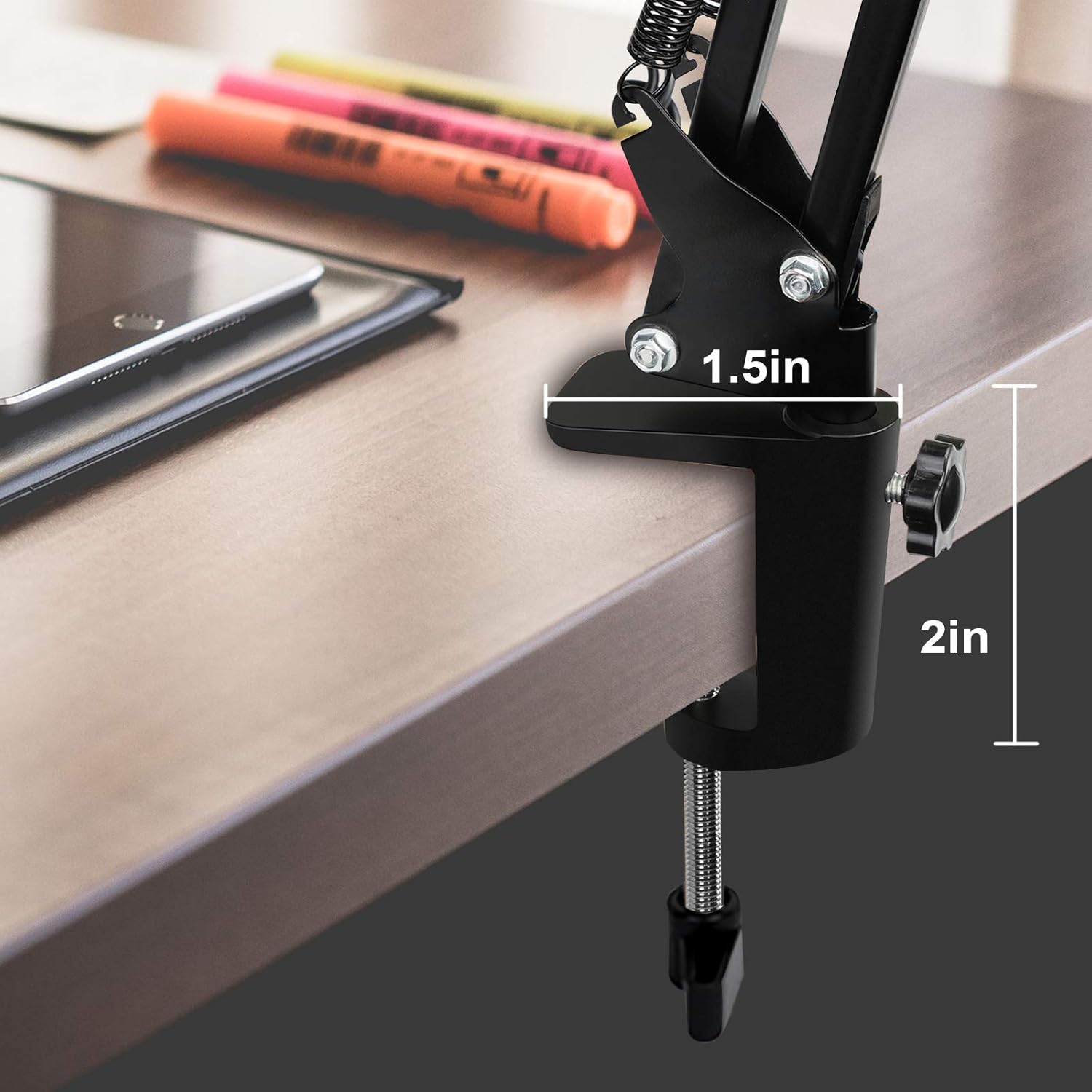 AXUF LED Desk Lamp, Metal Swing Arm Desk Lamp with Clamp, Eye-Caring Architect Desk Light, Dimmable Table Lamp with 3 Color Modes 10 Brightness Levels & Adapter, Memory Function, Black - 