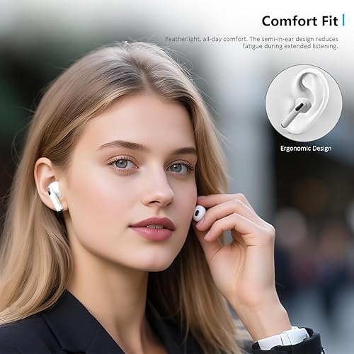Miniatura 7 de Auriculares inalámbricos, auriculares Bluetooth 5.3, semi-intraurales con cancelación de ruido AI, tiempo de reproducción de 24 horas, ajuste