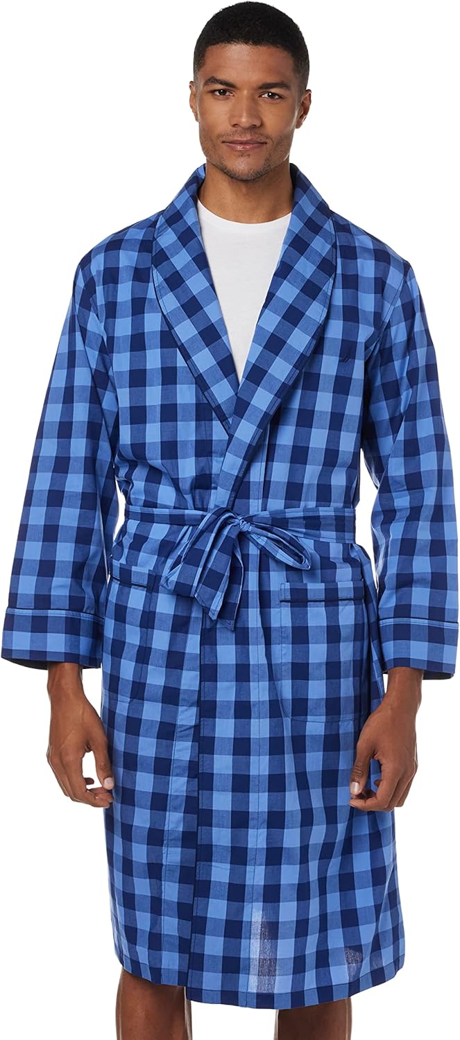Nautica Men's Long Sleeve Lightweight Cotton Woven Robe Bathrobe