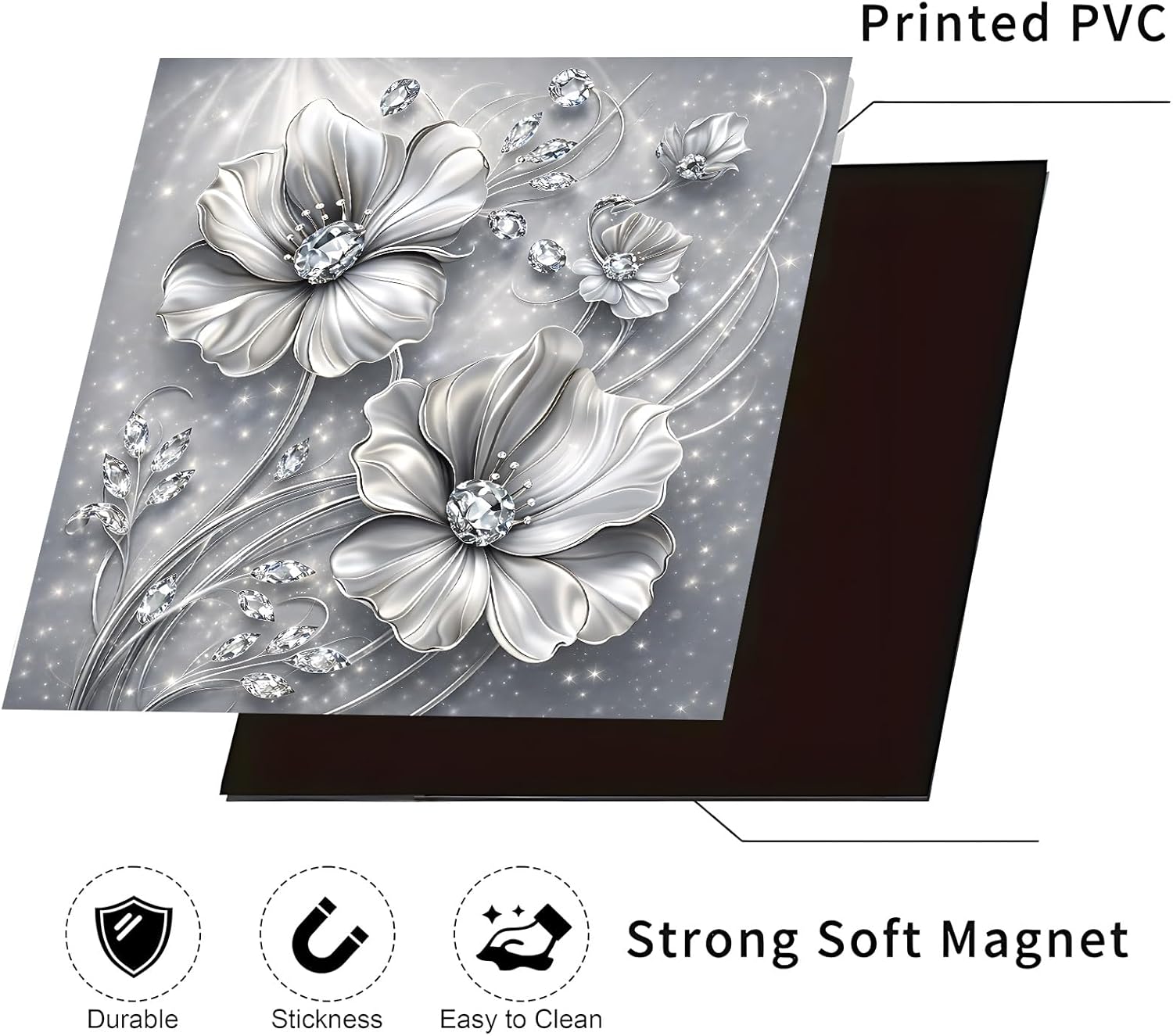 Dishwasher Magnet Cover, Dishwasher Magnetic Decoration, Embossed Flower-Themed Sticker, Dishwasher Refrigerator Protection Magnetic Kitchen Art Decoration 23x25.5 inches (Silver Embossed Flowers)