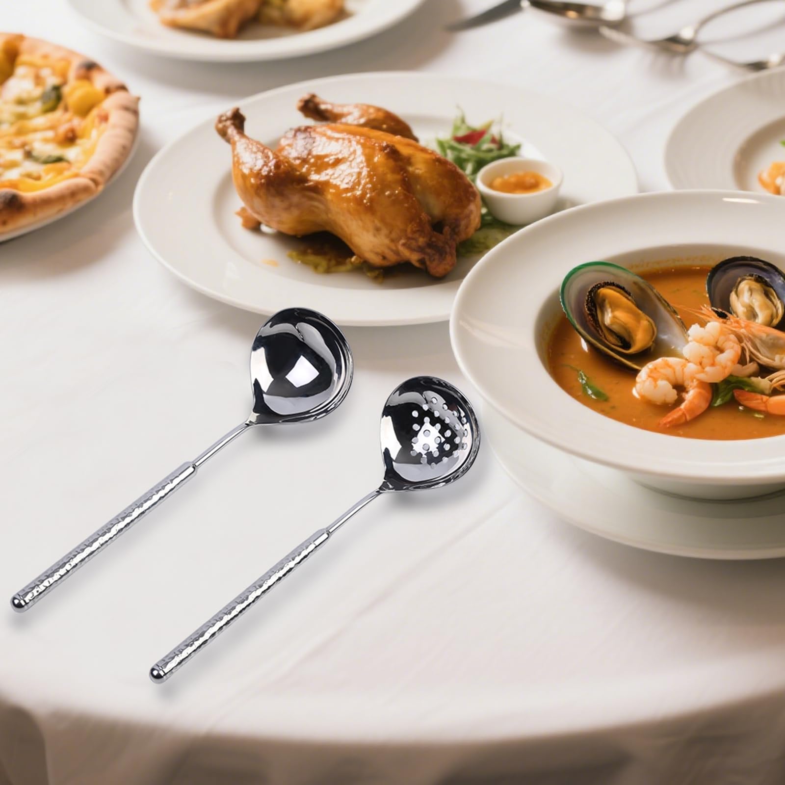 Fondue Spoon, Stainless Steel Soup Tabletop Spoon, Modern Spoon, for Home, Parties, Restaurants, Dishwasher Safe