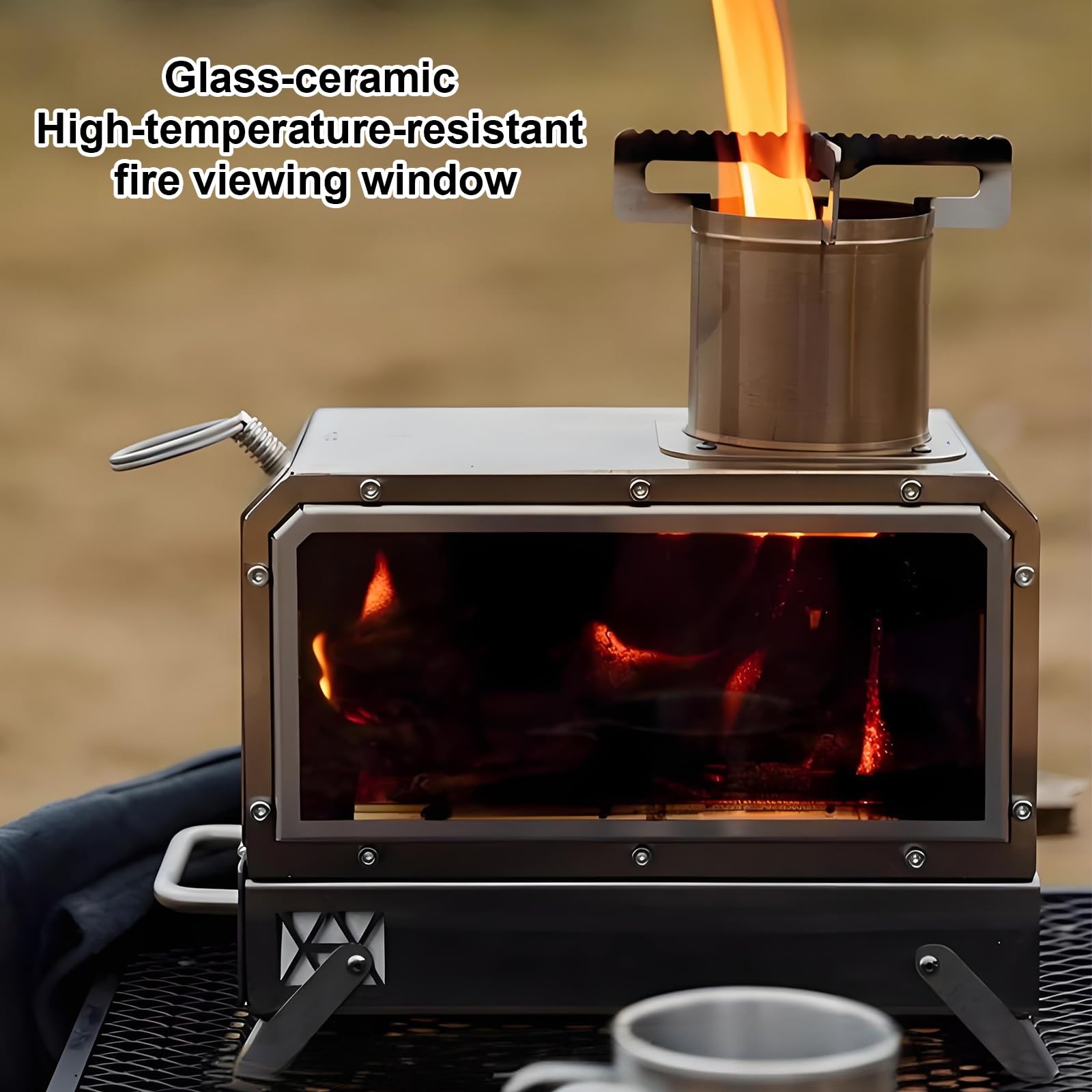 Stufa a Legna Portatile In Acciaio Inox con Finestra Resistente al Calore Riscaldamento Efficiente, Borsa Per Il Trasporto, Stufas da Campeggio Outdoor
