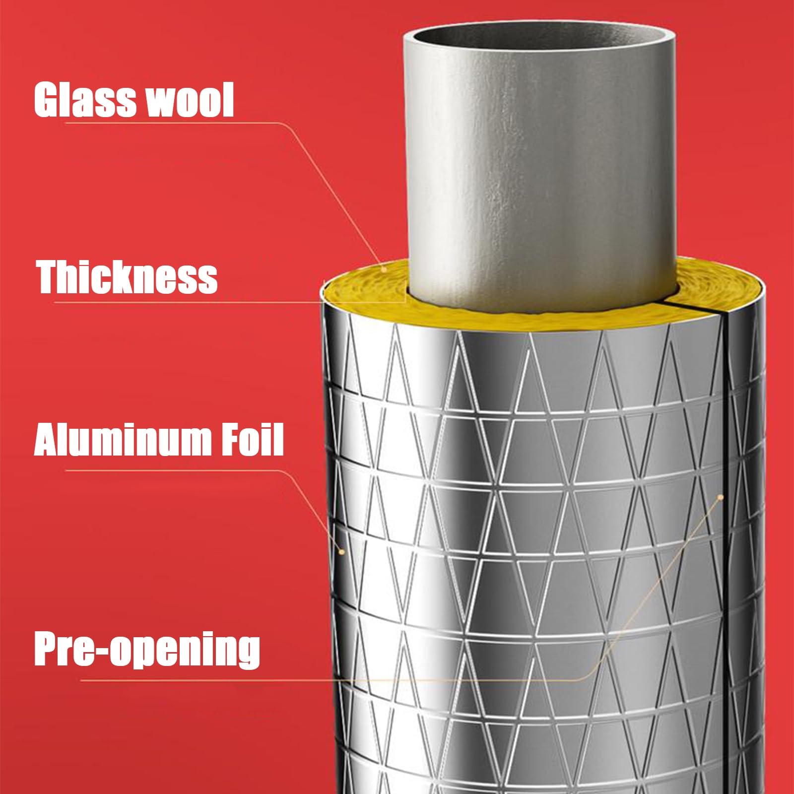 Aislamiento De Tuberías para Exteriores, Papel De Aluminio Coquilla Aislante, Tubo De Lana De Fibra De Vidrio, para Riego Exterior En Invierno Tuberías De Fábrica Al Aire(L 1M-219MM/8.6IN-50MM)