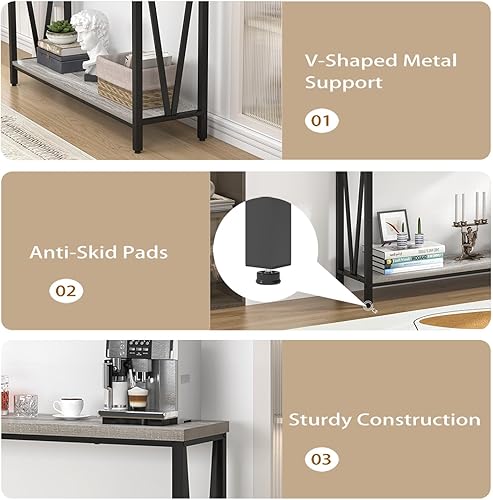 Miniatura 23 de FOLUBAN Mesa consola para entrada, moderna mesa de sofá detrás del sofá, mesa de entrada estrecha para pasillo, sala de estar (industrial, gris