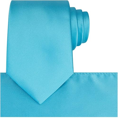 Vista 203 de KissTies Juego de corbatas de satén para hombre + pañuelo de bolsillo Rojo